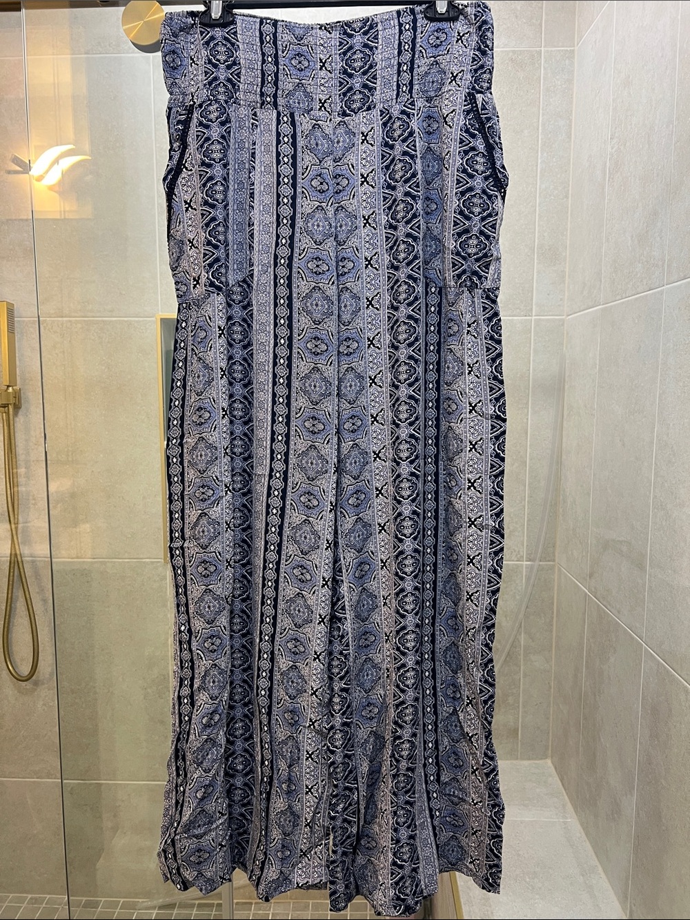 Navy and Ivory Boho Print Wide-Leg pant